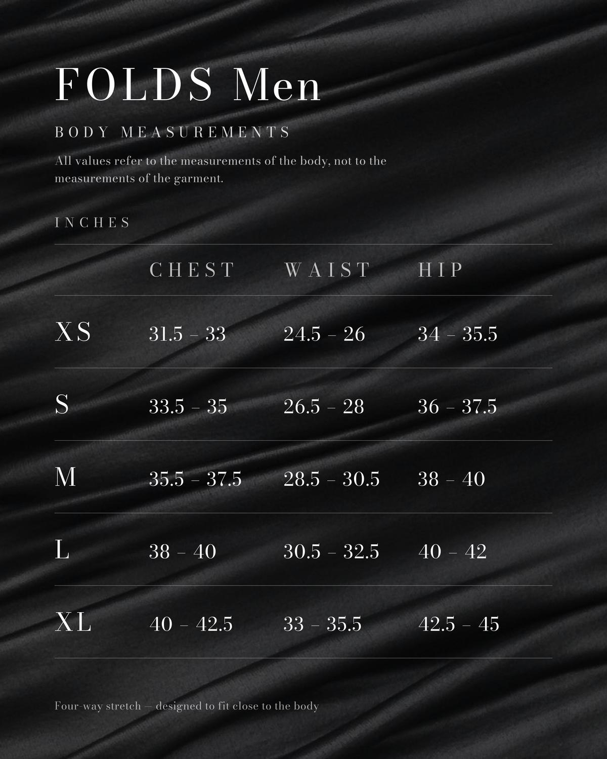FOLDS Men – Body Measurements (inches)